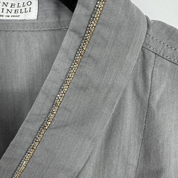 Brunello Cucinelli shirt top womens L L gray button up sparkle trim luxury work - Picture 6 of 8